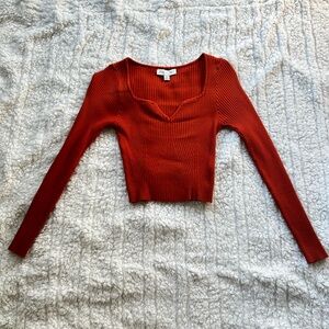 Orange Ribbed Long Sleeve Top